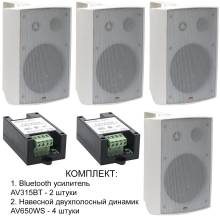 Комплект из четырех навесных динамиков и двух усилителей 2xAV315BT + 4xAV650WS