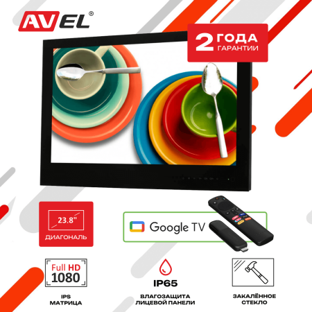Встраиваемый Smart монитор для кухни AV240MBF (AVS2404BM Black) + Xiaomi TV Stick 4K