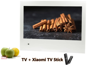 Встраиваемый Smart телевизор для кухни AVS240K (белая рамка) + Xiaomi Mi TV Stick