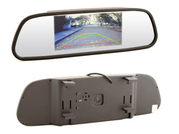 Комплект из зеркала с монитором и камеры в рамке номерного знака AVS0501BM + AVS309CPR (AHD/CVBS)