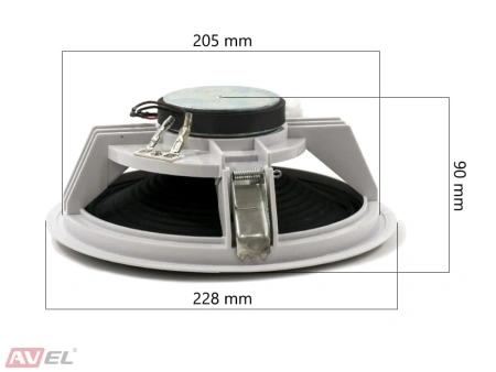 Комплект из четырех потолочных динамиков, усилителя и акустического кабеля AVS135 + 4xAV800CS + 2xAV10AC
