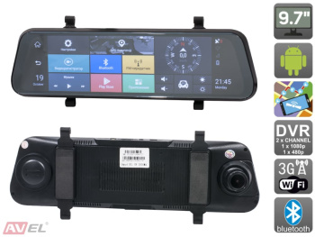 Зеркало заднего вида AVS0560DVR на Android с монитором, видеорегистратором и камерой заднего вида