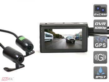 Двухканальный видеорегистратор AVS1010DVR для мотоцикла / квадроцикла / снегохода (Full HD 1080P)