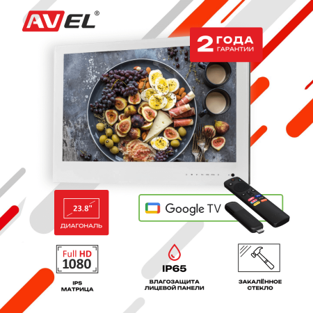 Встраиваемый Smart монитор для кухни AV240MWF (AVS2404BM White) + Xiaomi TV Stick 4K
