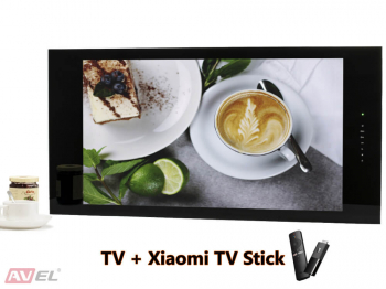 Встраиваемый Smart телевизор для кухни AVS320K (черная рамка) + Xiaomi Mi TV Stick