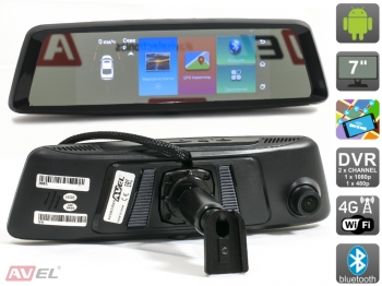 Зеркало заднего вида AVS0423DVR на Android с монитором, видеорегистратором и камерой заднего вида