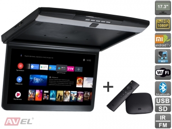 Потолочный монитор на Android AVS1717MPP (черный) + Xiaomi Mi Box S + AV120520DC