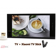 Встраиваемый Smart телевизор для кухни AVS320K (черная рамка) + Xiaomi Mi TV Stick