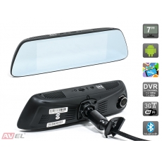 Зеркало заднего вида AVS0399DVR с сенсорным монитором 7”, двухканальным видеорегистратором и навигатором на ОС Android